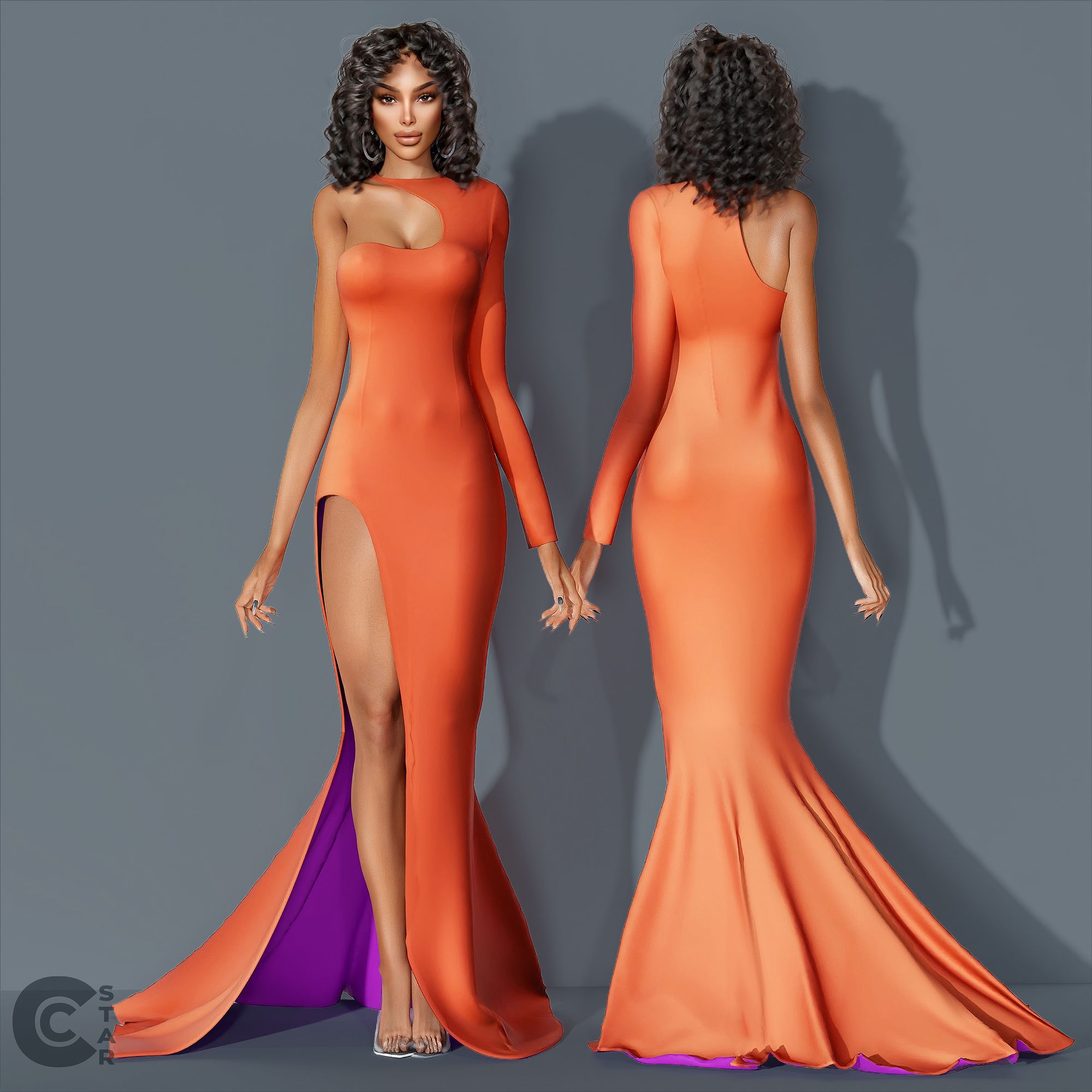 One Sleeve High Slit Dress mod for The Sims 4 