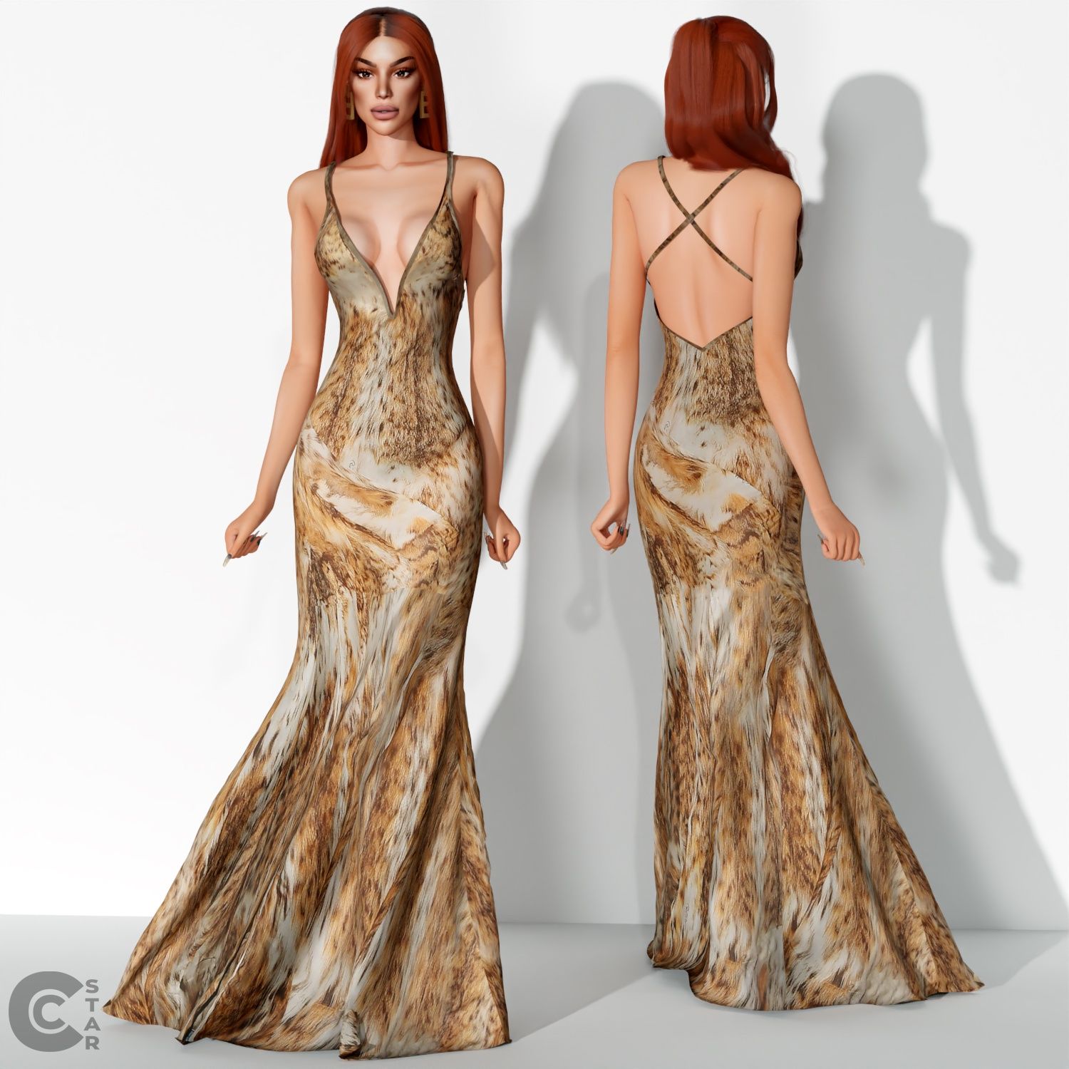 Flowing Cheetah Printed Gown mod for The Sims 4 