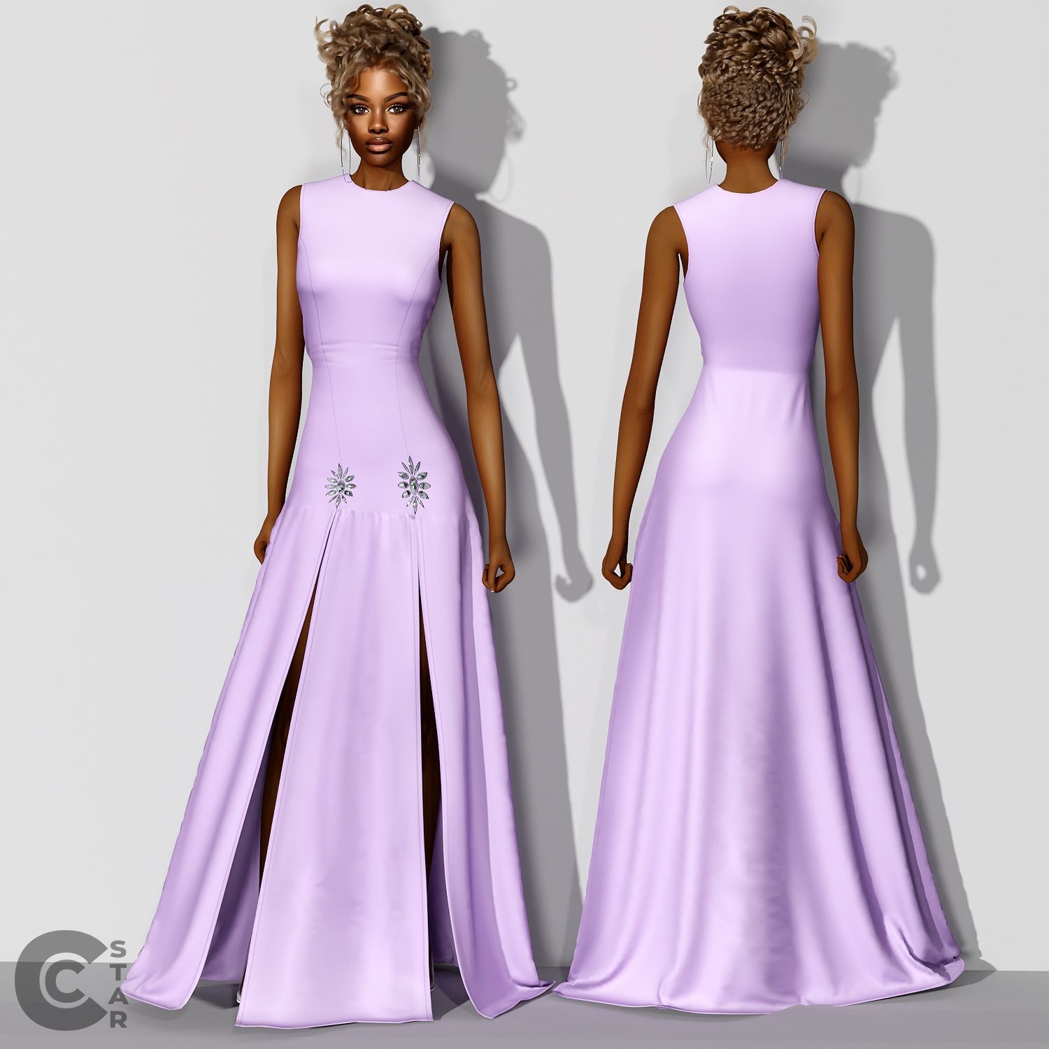 Dual High Slit Dress with Crystals mod for The Sims 4 