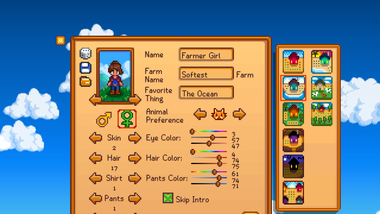 Save and Load Character Presets (Default Farmer Settings - Vanilla-Friendly - Multiple Slots - Helper Menu) mod for Stardew Valley