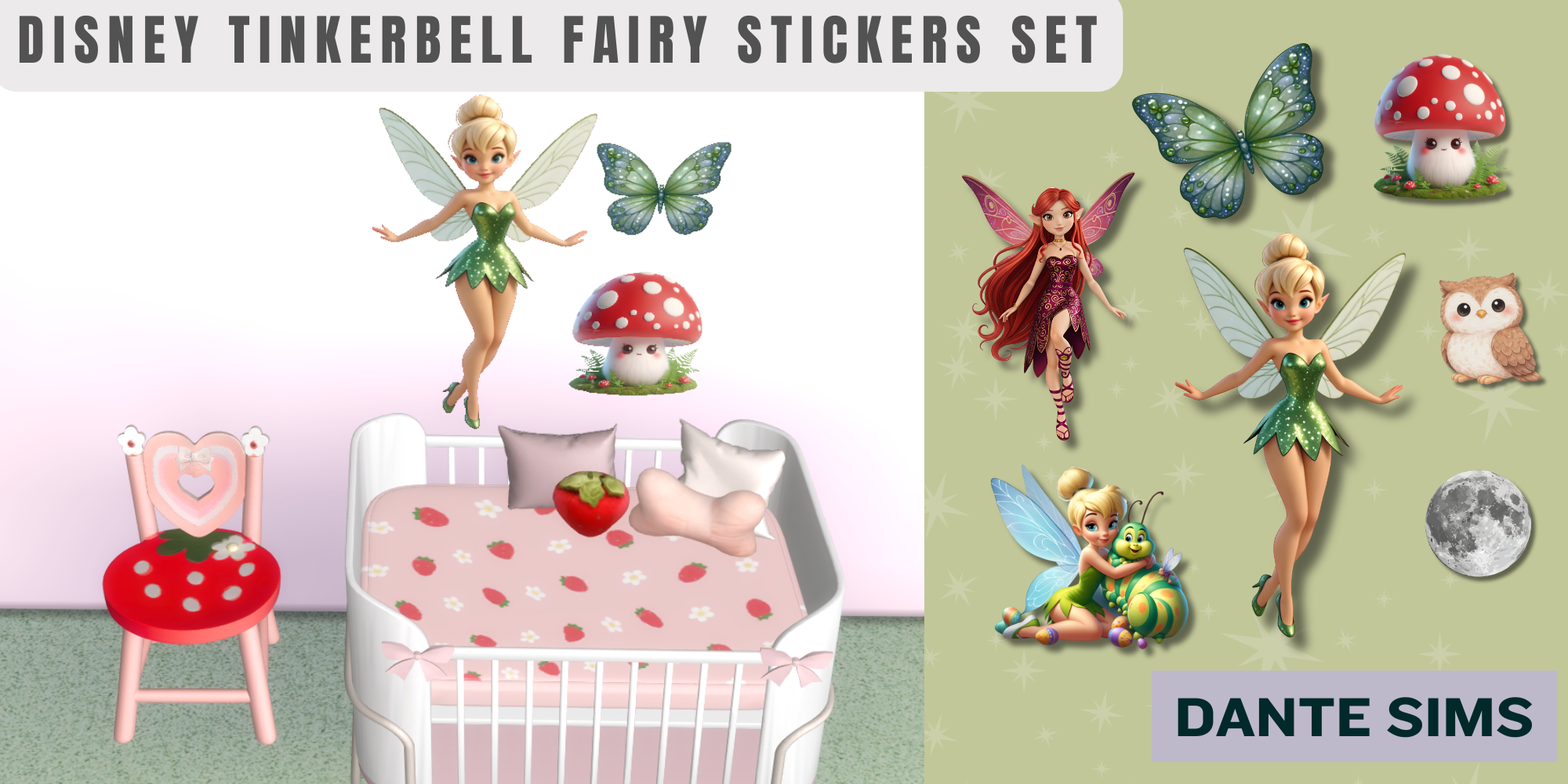 Disney Tinkerbell fairy wall stickers set mod for The Sims 4 