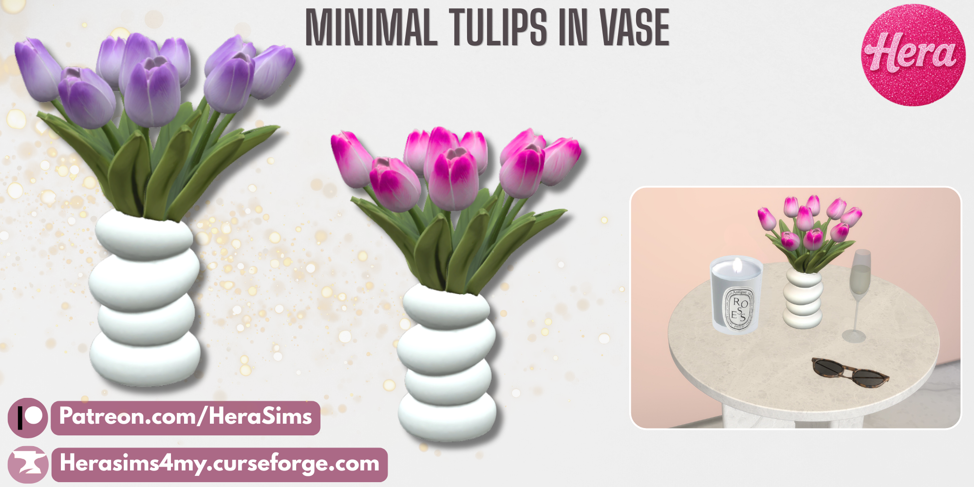 Minimal tulips in vase mod for The Sims 4 