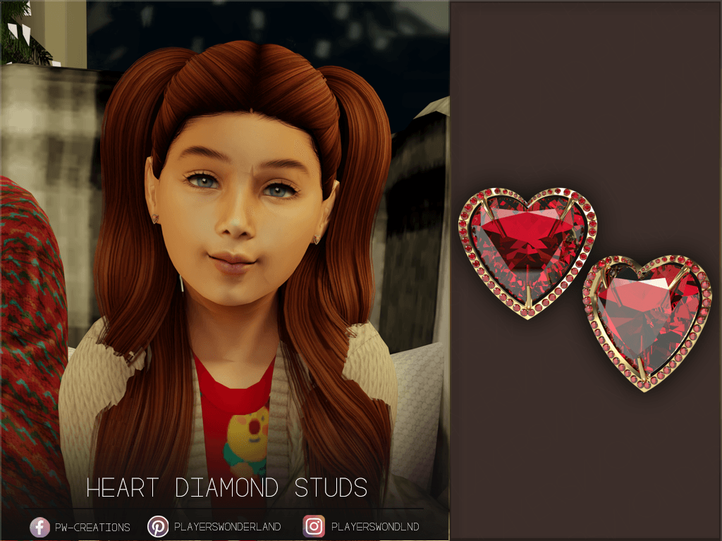Heart Diamond Studs Adult&Kids version mod for The Sims 4 