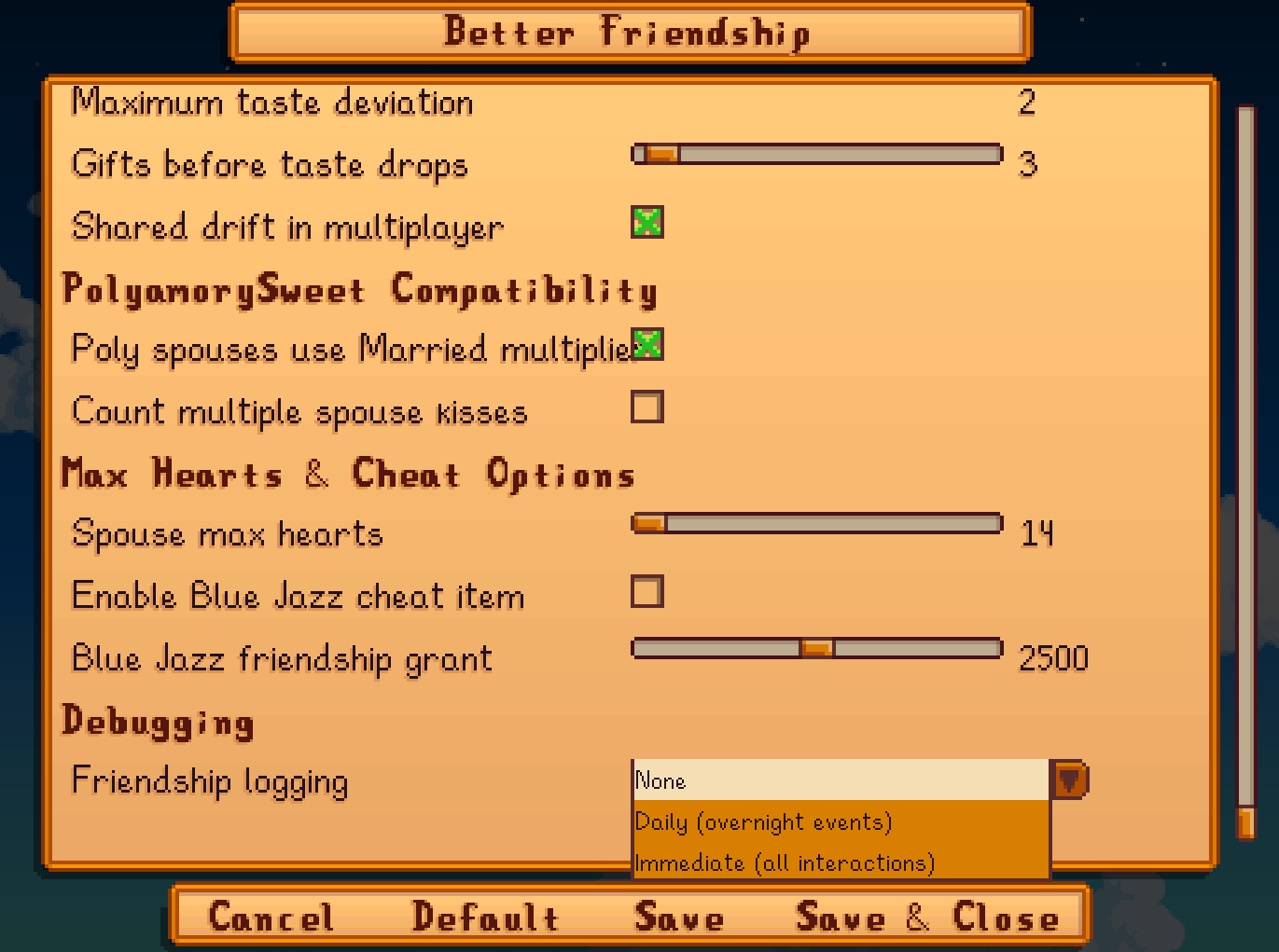 All in One Friendship mod for Stardew Valley