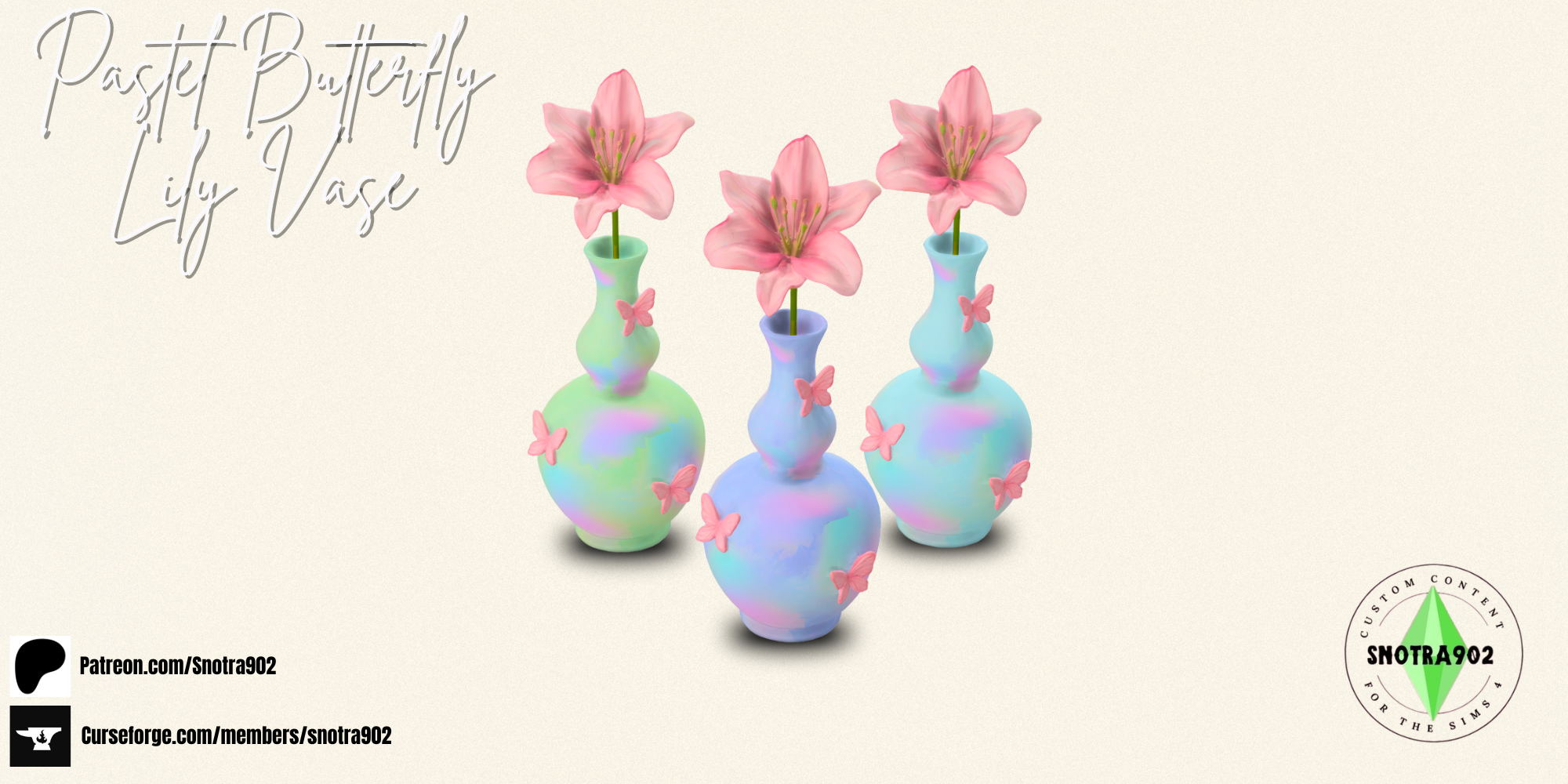 Pastel Butterfly Lily Vase mod for The Sims 4 