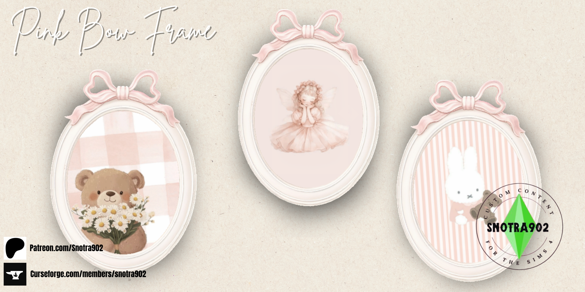 Pink Bow Frame mod for The Sims 4 