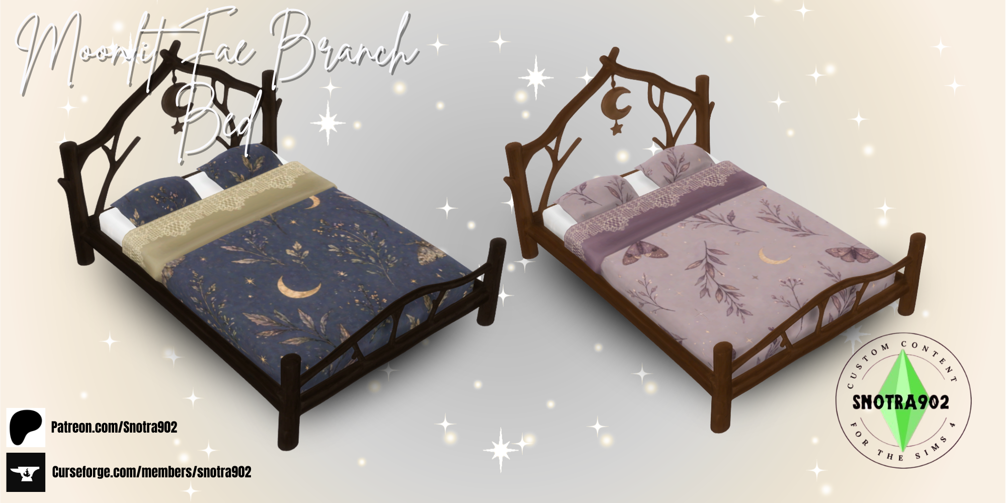 Moonlit Fae Branch bed mod for The Sims 4 