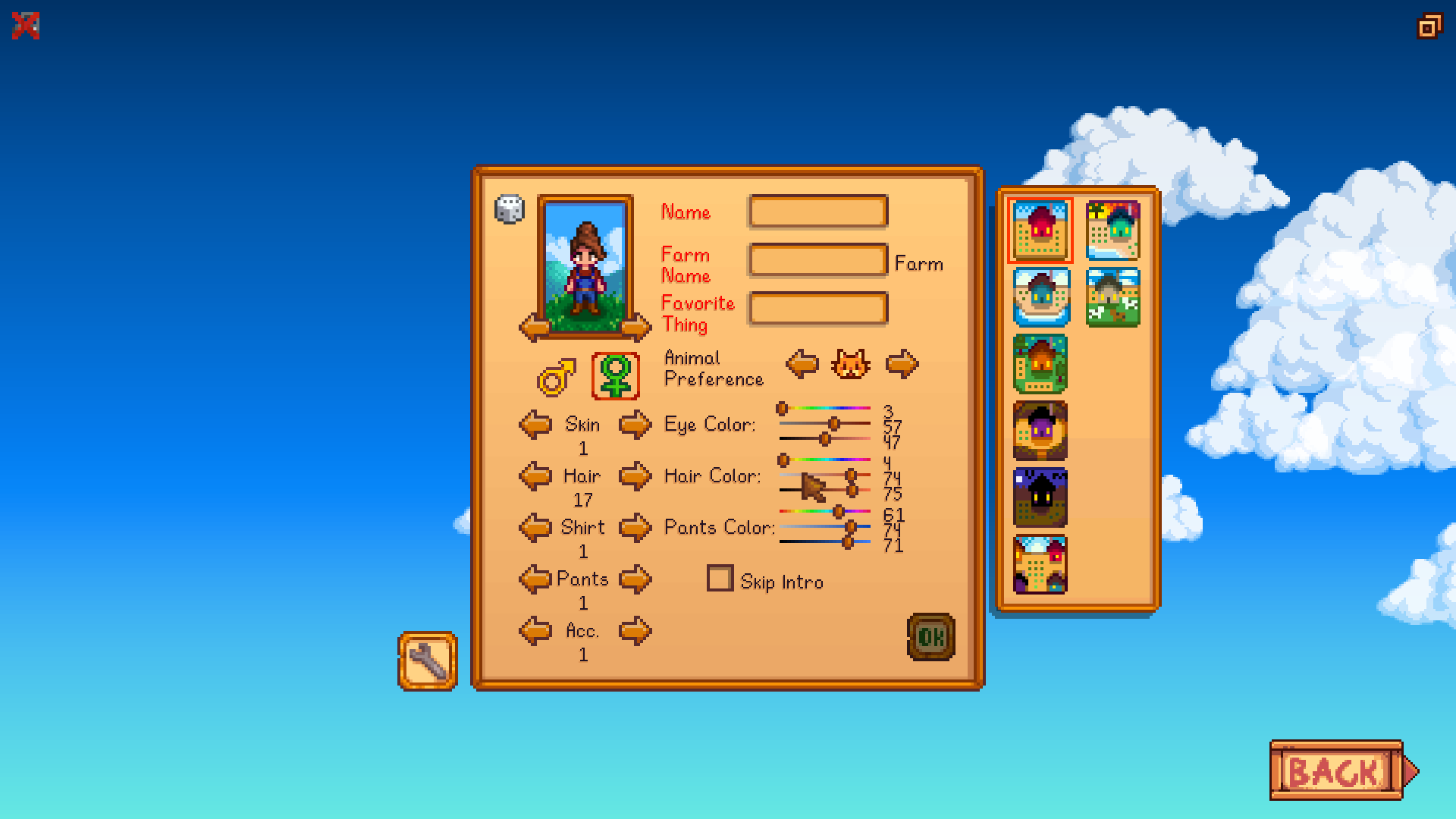 Scroll Through Options In Character Customization Menu mod for Stardew Valley