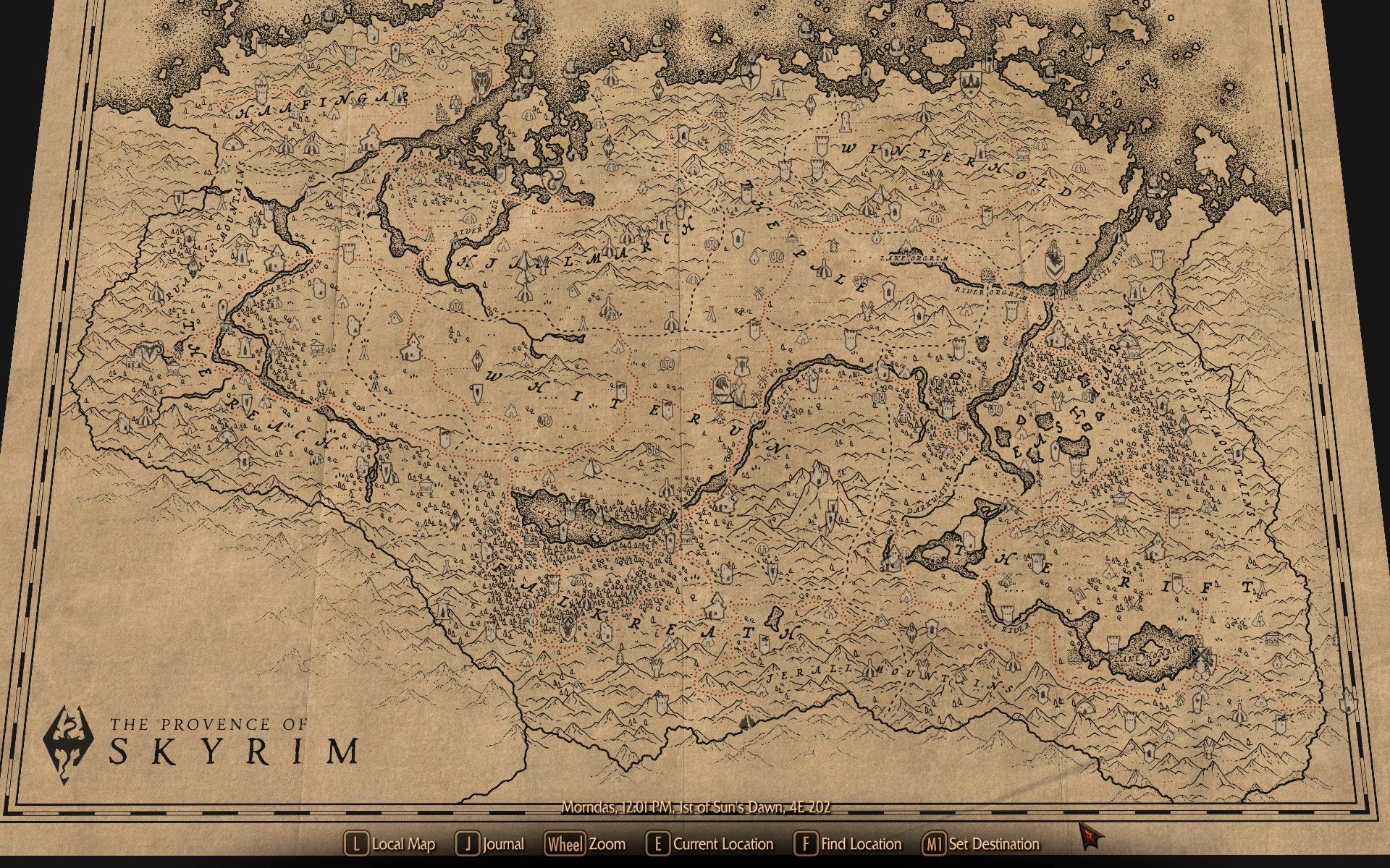 Flat World Map Framework (FWMF) mod for The Elder Scrolls V: Skyrim Special Edition
