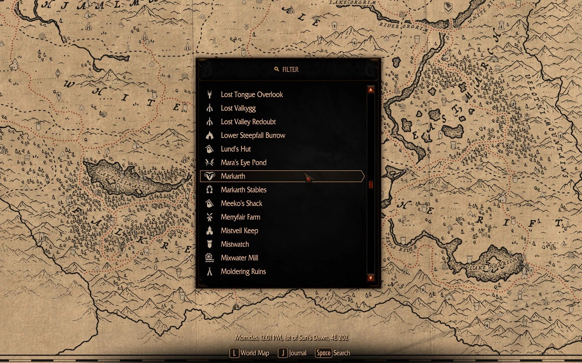Flat World Map Framework (FWMF) mod for The Elder Scrolls V: Skyrim Special Edition