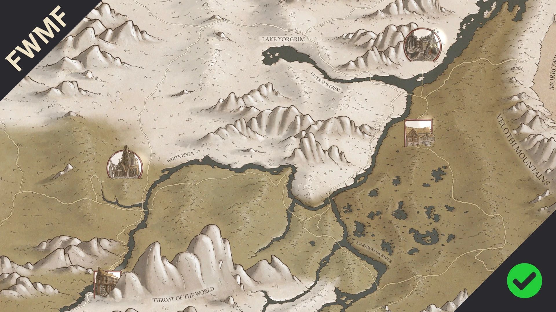 Skyrim Paper Map by FreelanceCartography (2nd Edition) for FWMF mod for The Elder Scrolls V: Skyrim Special Edition
