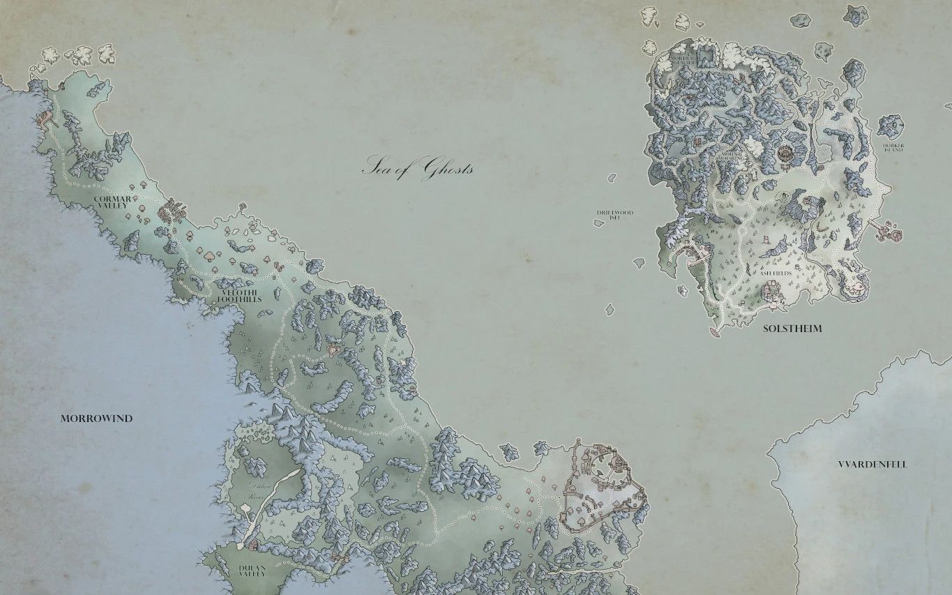 Solstheim and Baan Malur Paper Map for FWMF mod for The Elder Scrolls V: Skyrim Special Edition