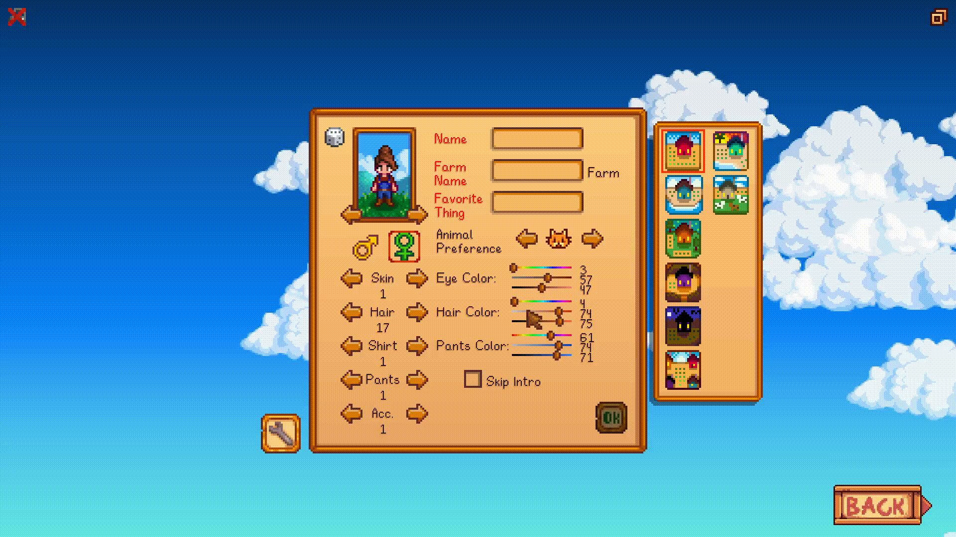 Scroll Through Options In Character Customization Menu mod for Stardew Valley