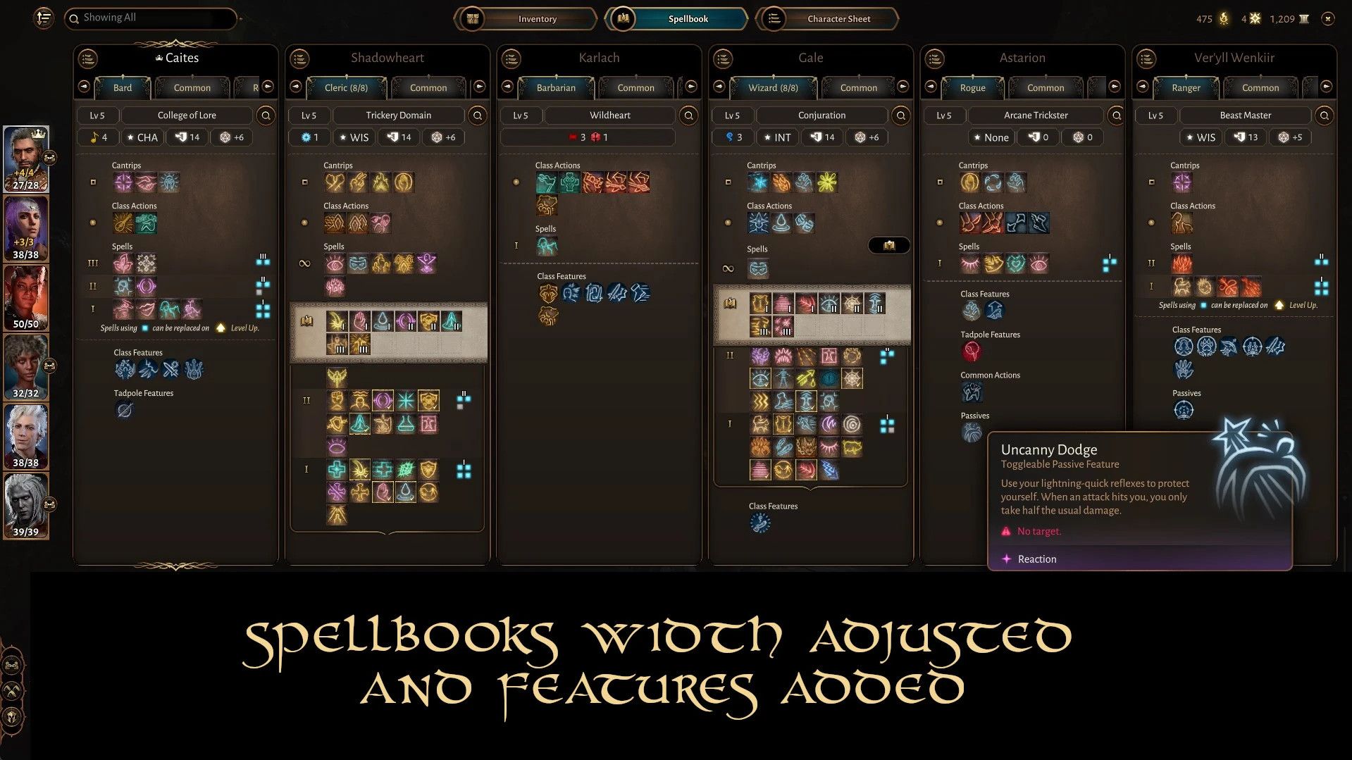 Better Character and Party Panels mod for Baldur's Gate 3
