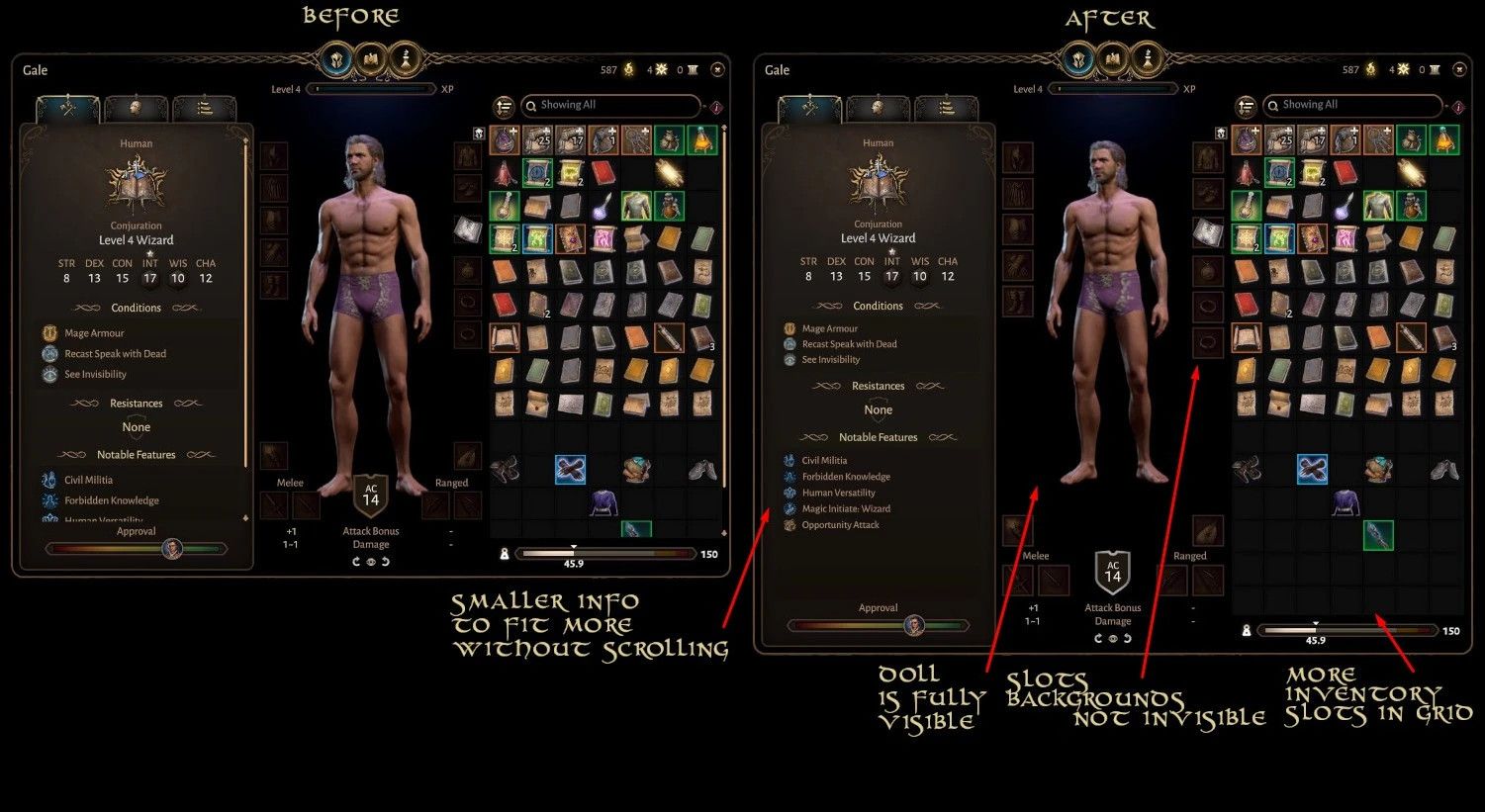 Better Character and Party Panels mod for Baldur's Gate 3
