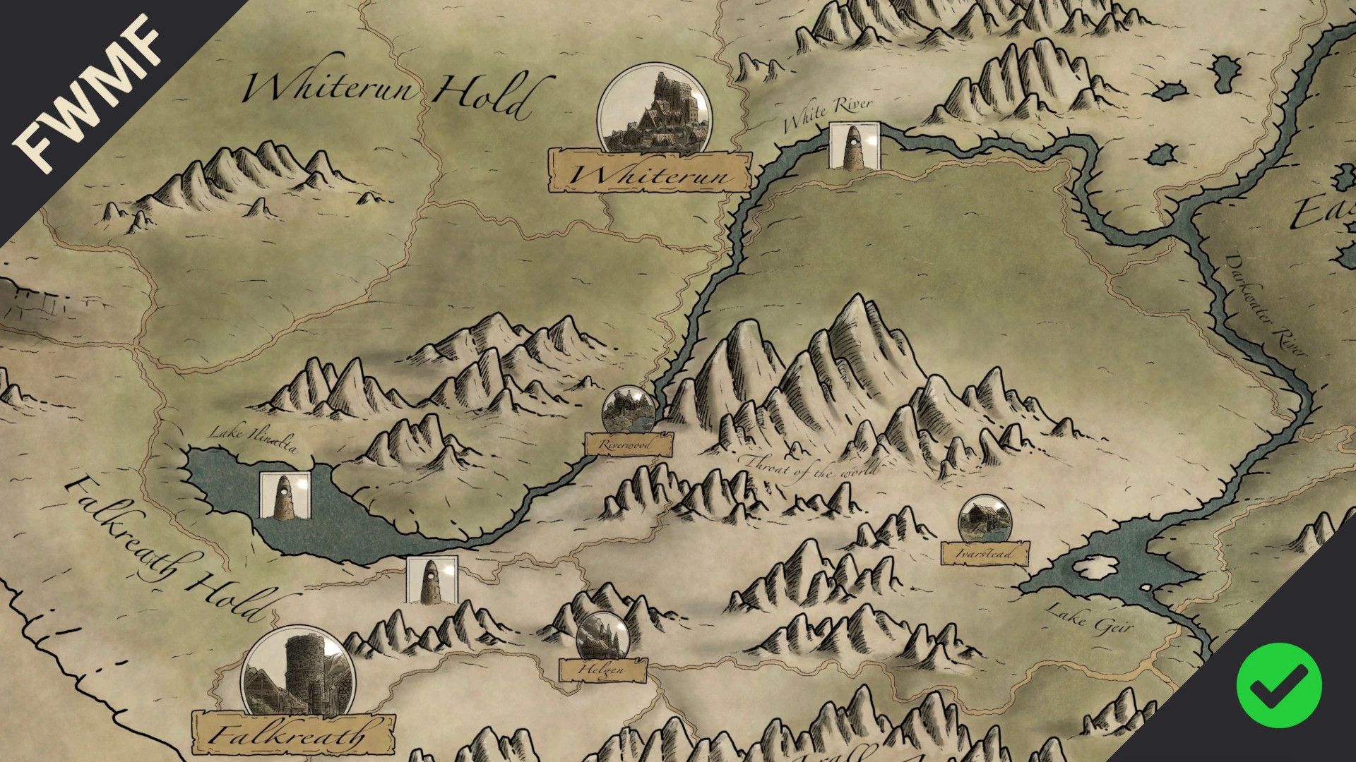 Skyrim Paper Map by FreelanceCartography for FWMF mod for The Elder Scrolls V: Skyrim Special Edition