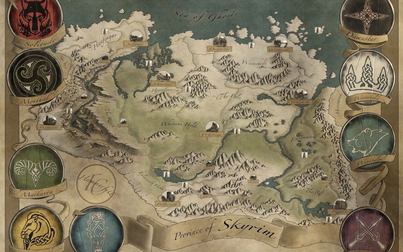 Skyrim Paper Map by FreelanceCartography for FWMF mod for The Elder Scrolls V: Skyrim Special Edition