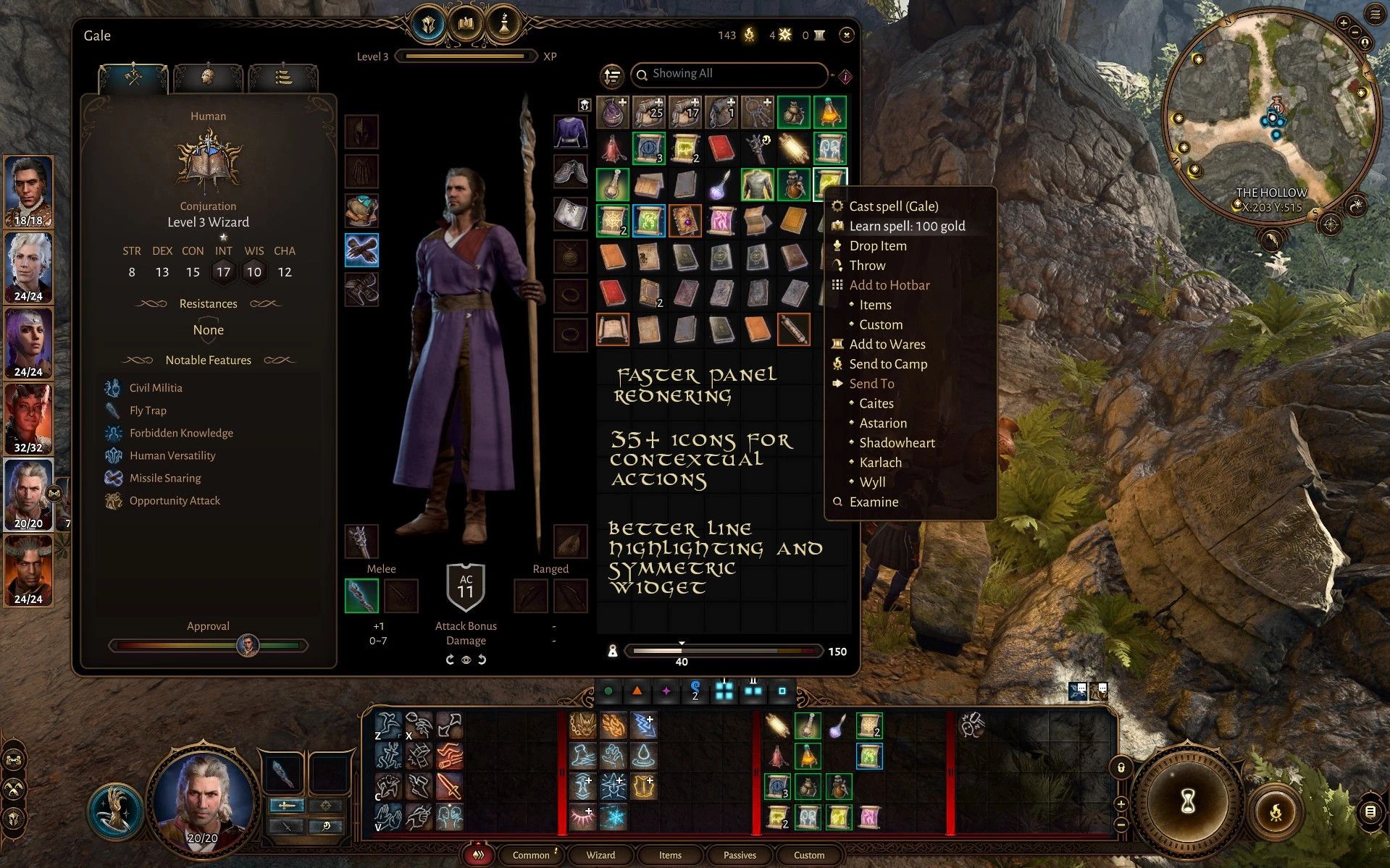 Better Context Menu mod for Baldur's Gate 3