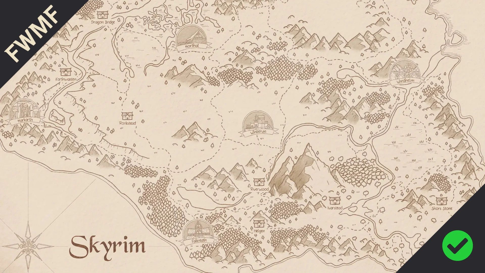 Skyrim and Solstheim Paper Maps by Mirhayasu for FWMF mod for The Elder Scrolls V: Skyrim Special Edition