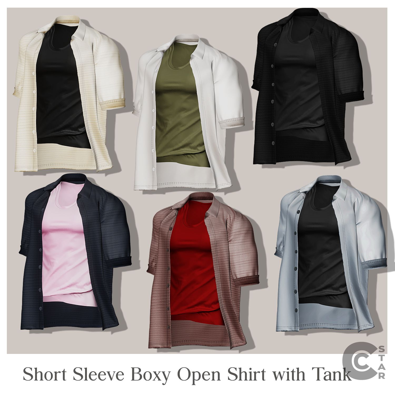 Male Short Sleeve Boxy Open Shirt with Tank mod for The Sims 4 