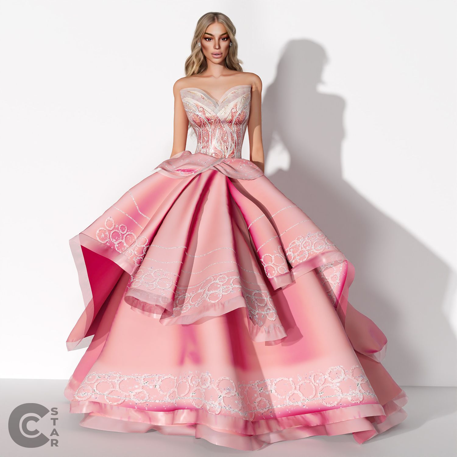 Strapless Layered Tulle Ball Gown mod for The Sims 4 