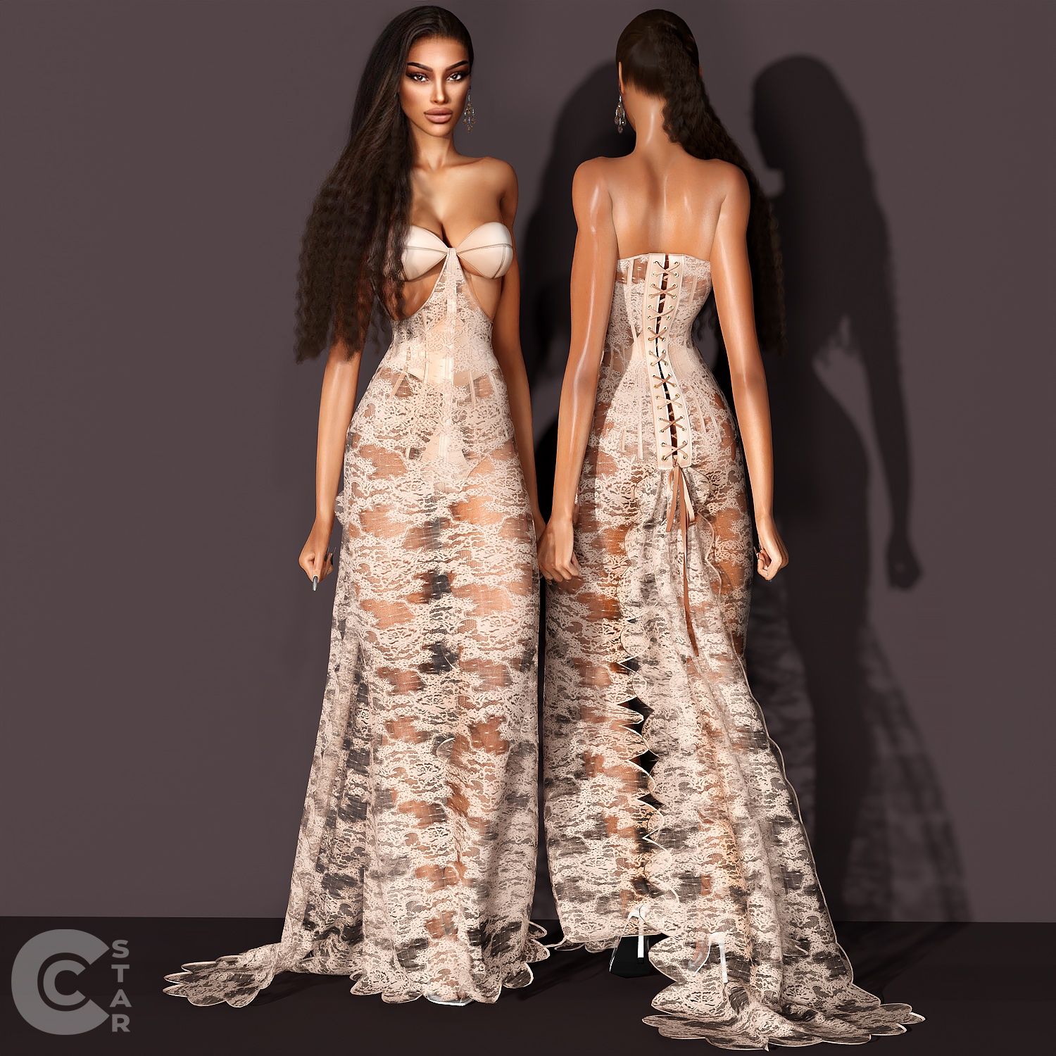 Strapless Lace-up Corset Dress mod for The Sims 4 
