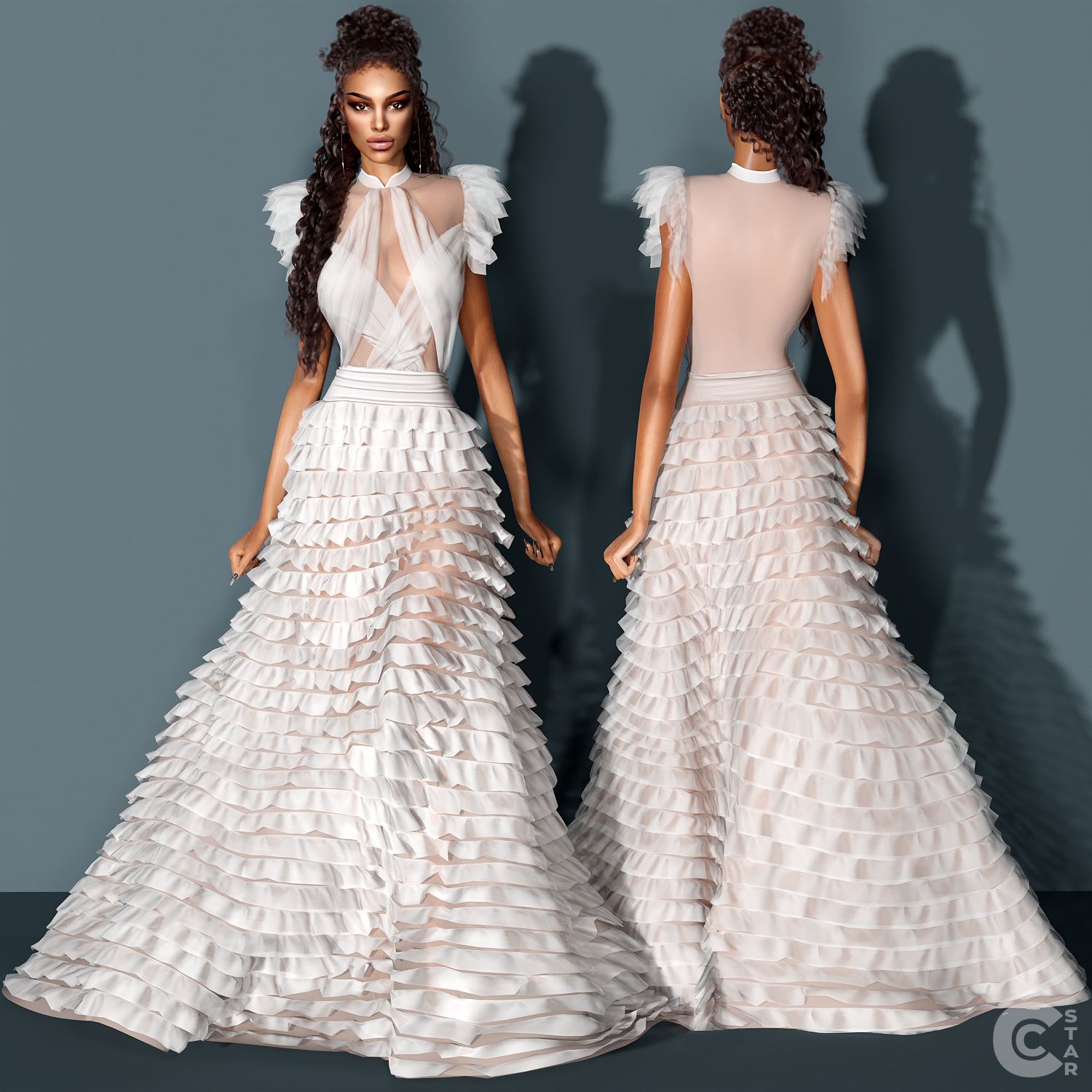 Halter Tiered Skirts Ruffle Bridal Gown mod for The Sims 4 