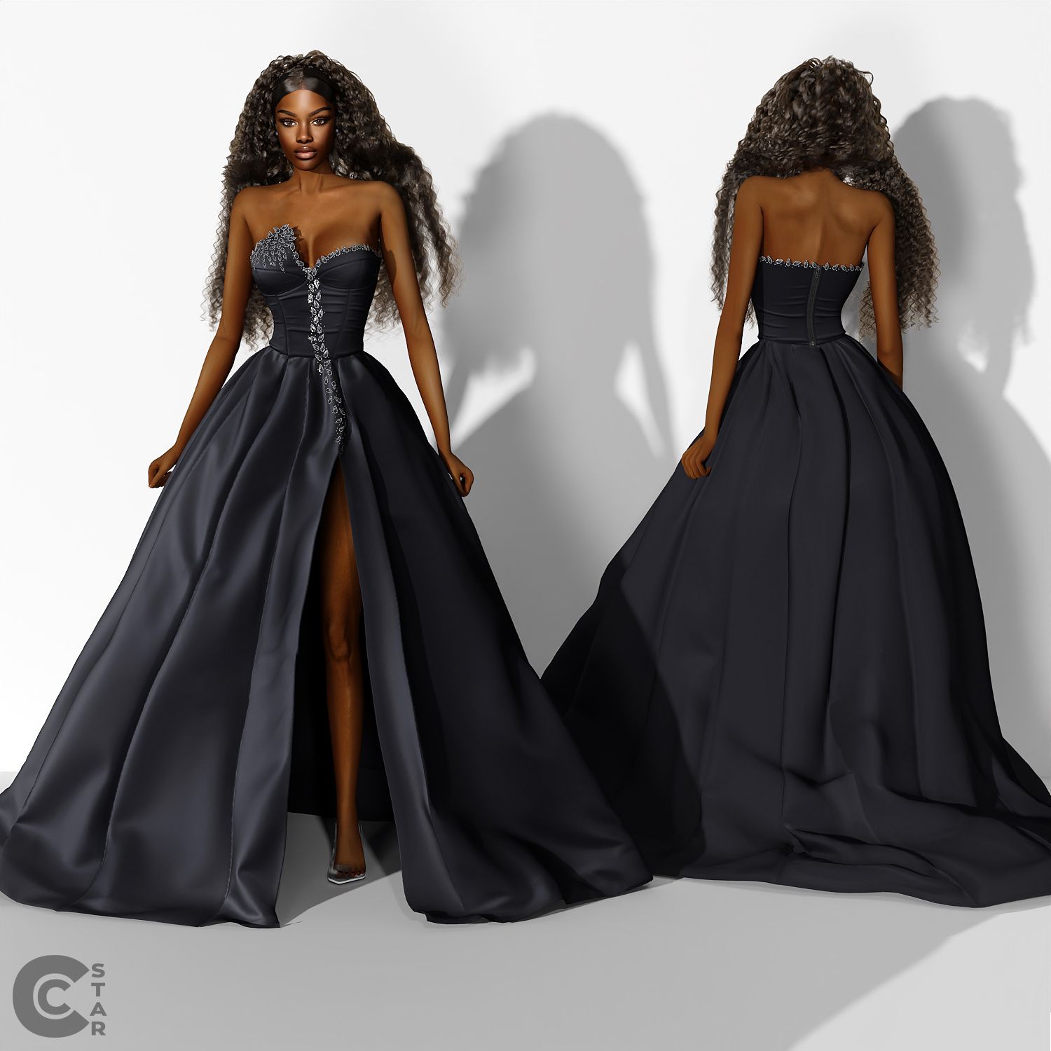 High Slit Ballgown with Crystals mod for The Sims 4 