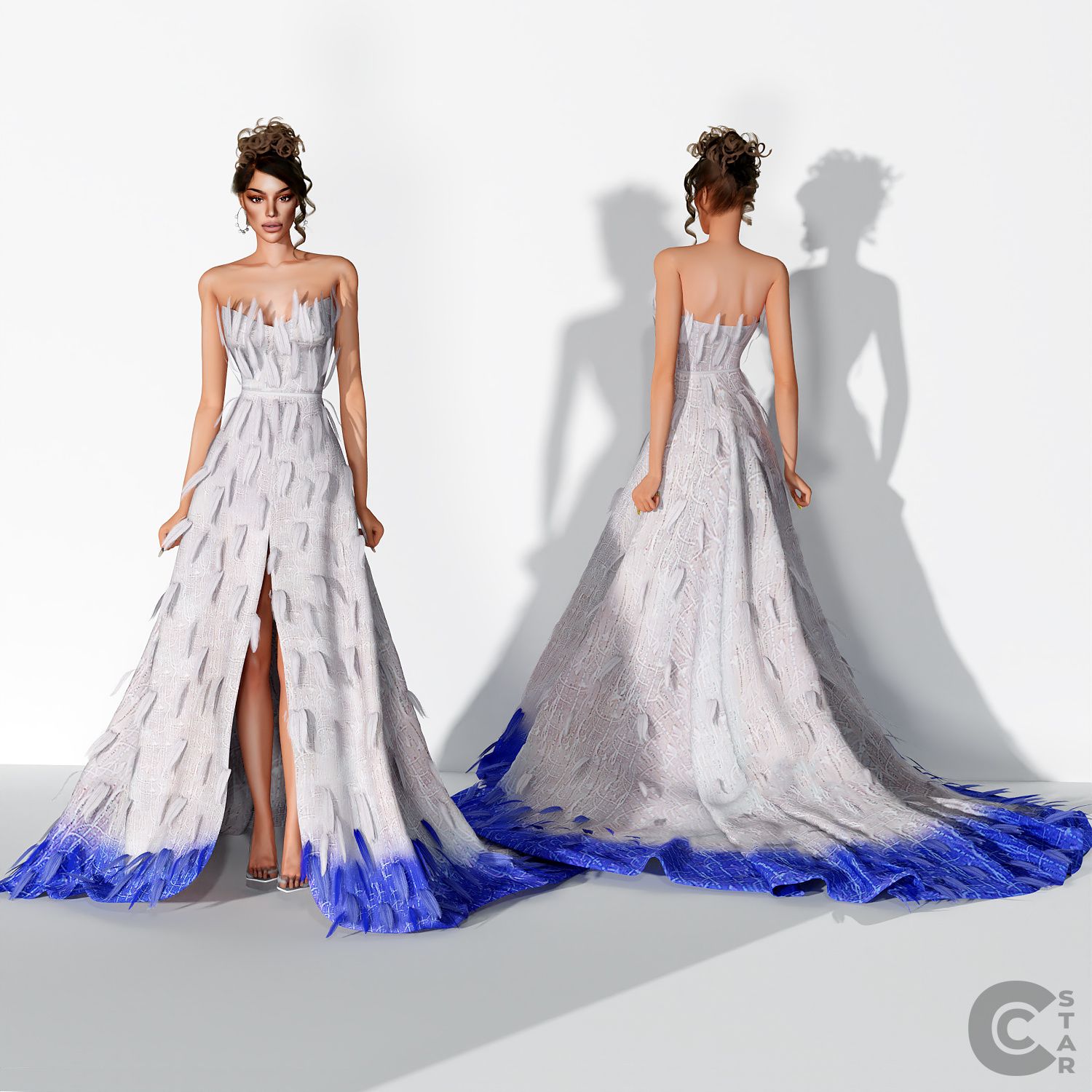 Long Train Feathers Gown mod for The Sims 4 