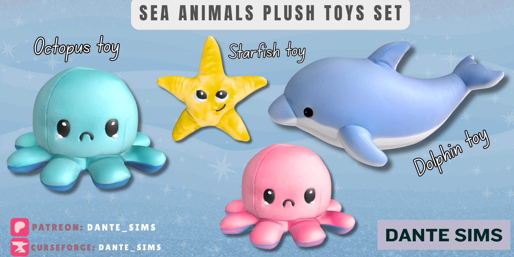 Sea Animals plush toys set mod for The Sims 4 