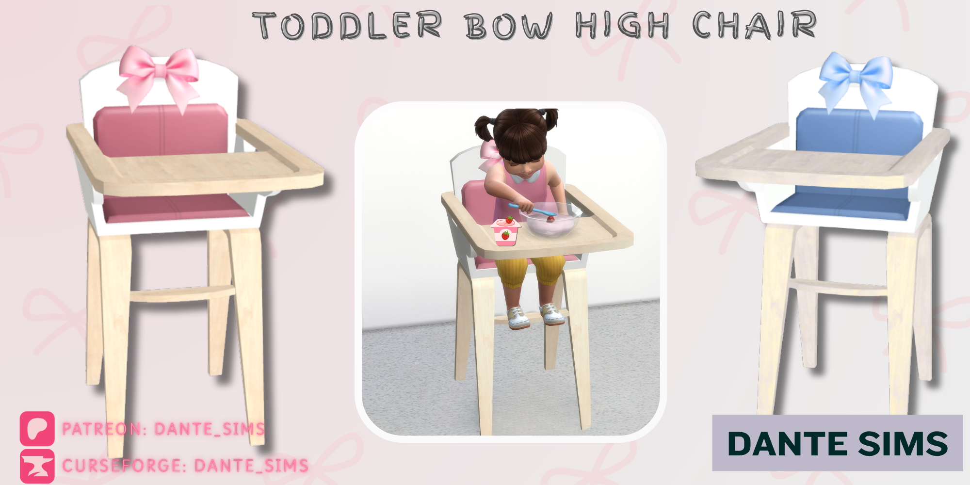 Toddler bow high chair mod for The Sims 4 