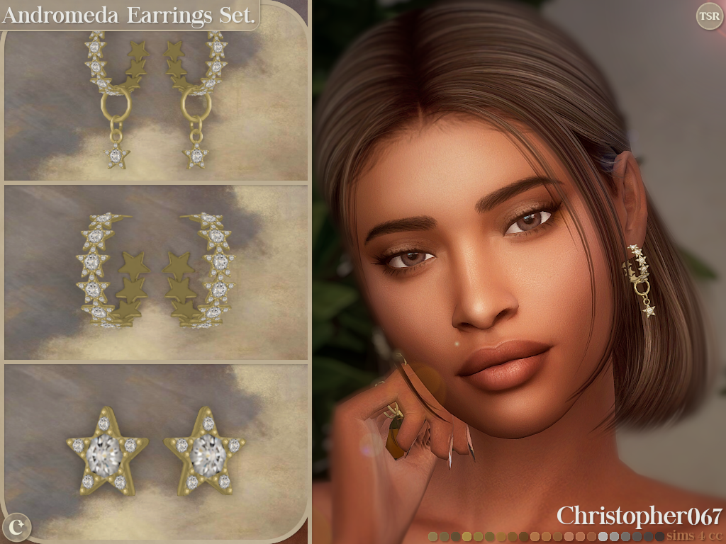 Andromeda Earrings Set - Star Shaped Diamond-Studded Hoop Earrings mod for The Sims 4 