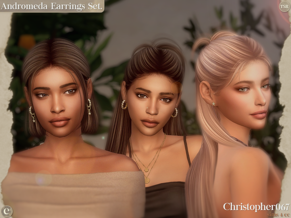 Andromeda Earrings Set - Star Shaped Diamond-Studded Hoop Earrings mod for The Sims 4 