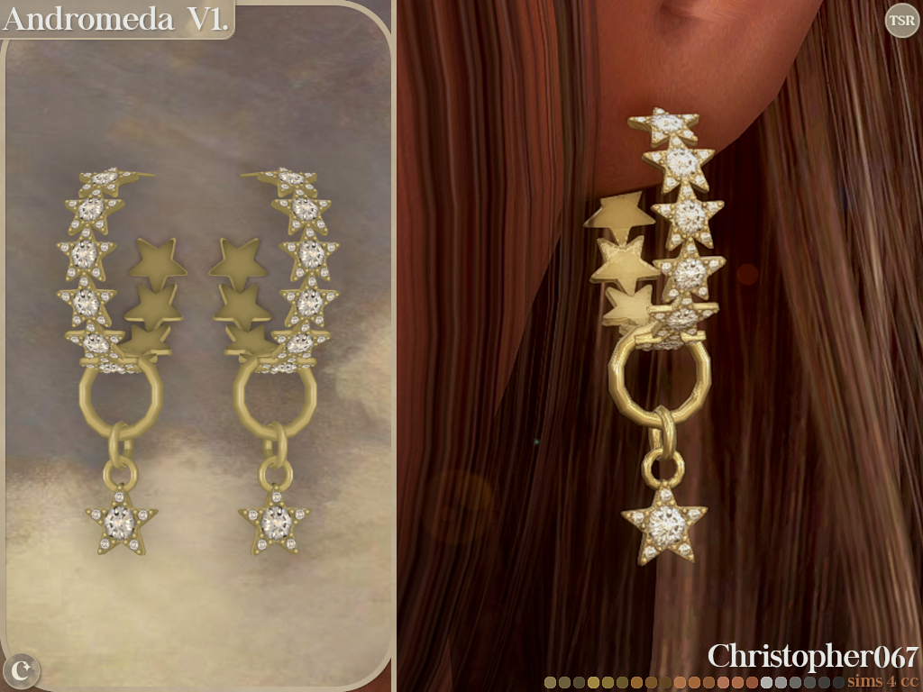 Andromeda Earrings Set - Star Shaped Diamond-Studded Hoop Earrings mod for The Sims 4 