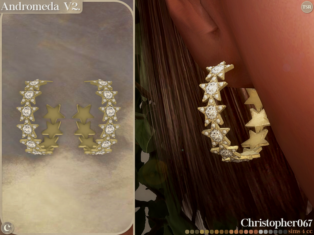 Andromeda Earrings Set - Star Shaped Diamond-Studded Hoop Earrings mod for The Sims 4 