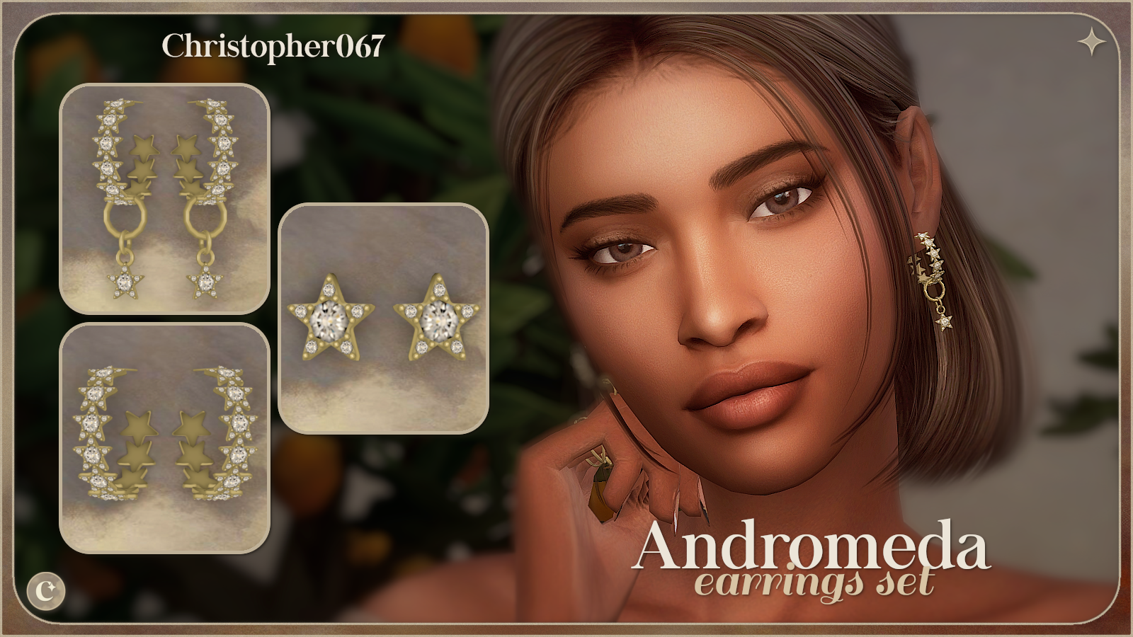 Andromeda Earrings Set - Star Shaped Diamond-Studded Hoop Earrings mod for The Sims 4 