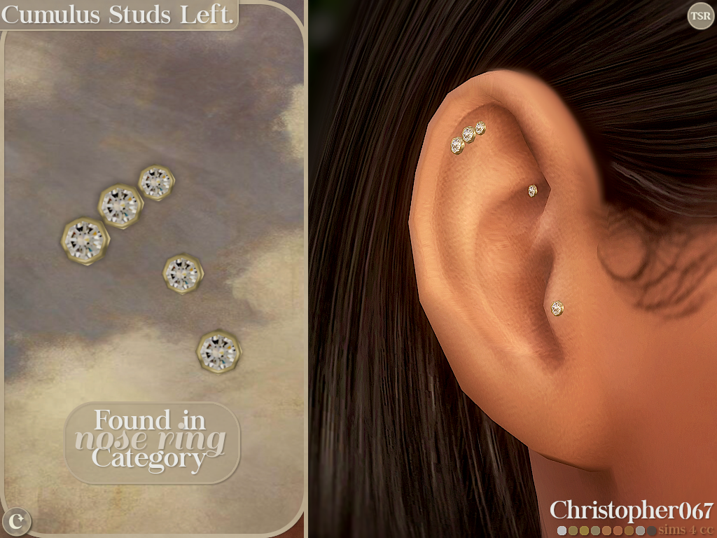 Cumulus Accessory Earrings Set - Diamond Stud and Cuff Add-on Earrings mod for The Sims 4 