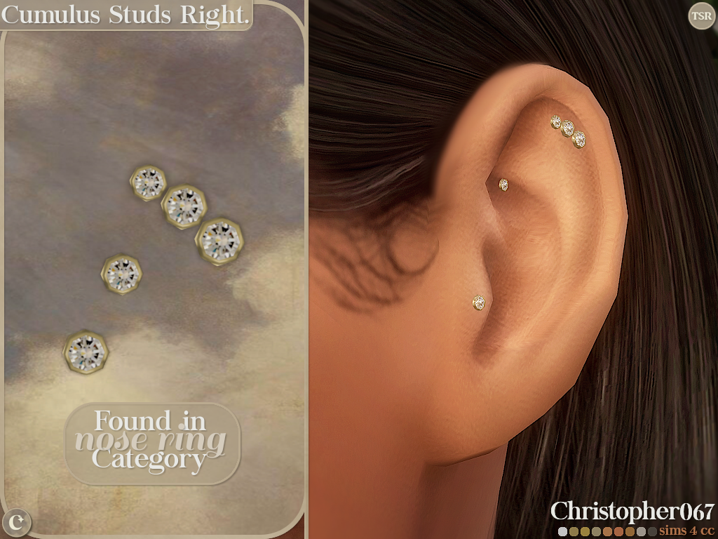 Cumulus Accessory Earrings Set - Diamond Stud and Cuff Add-on Earrings mod for The Sims 4 