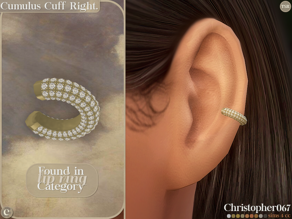 Cumulus Accessory Earrings Set - Diamond Stud and Cuff Add-on Earrings mod for The Sims 4 
