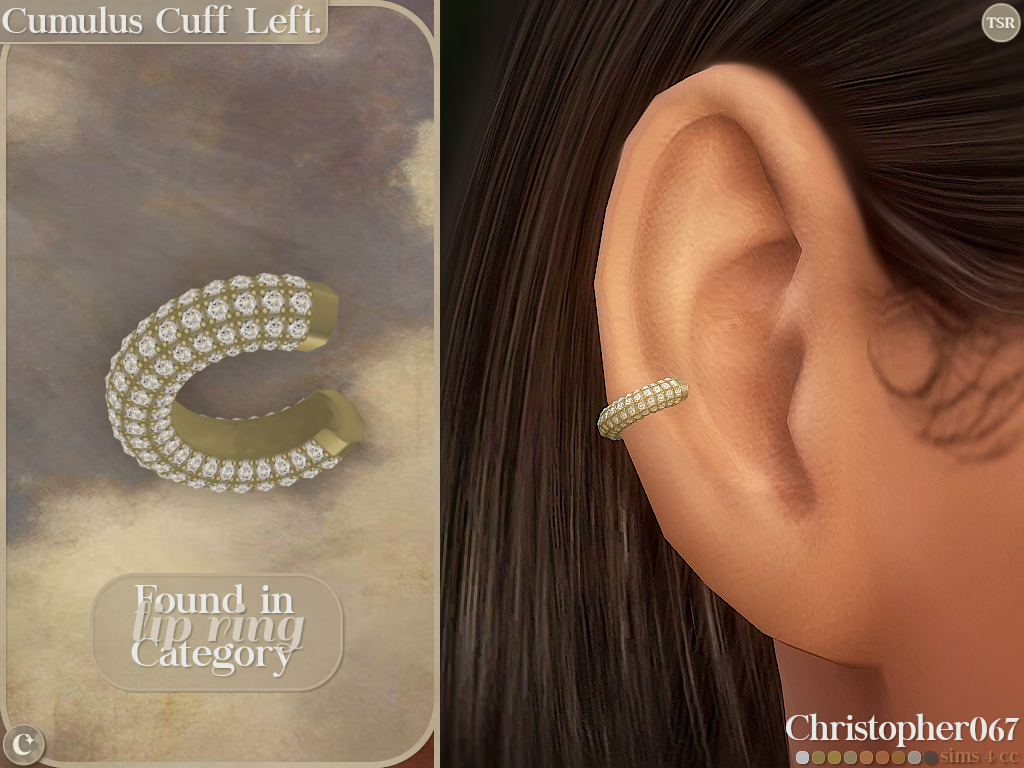 Cumulus Accessory Earrings Set - Diamond Stud and Cuff Add-on Earrings mod for The Sims 4 