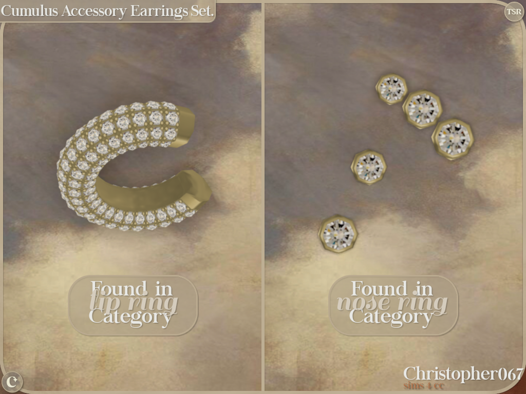 Cumulus Accessory Earrings Set - Diamond Stud and Cuff Add-on Earrings mod for The Sims 4 
