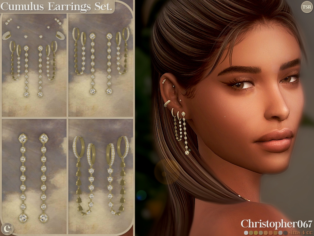 Cumulus Earrings Set - Diamond Hoop and Stud Earring Stack mod for The Sims 4 