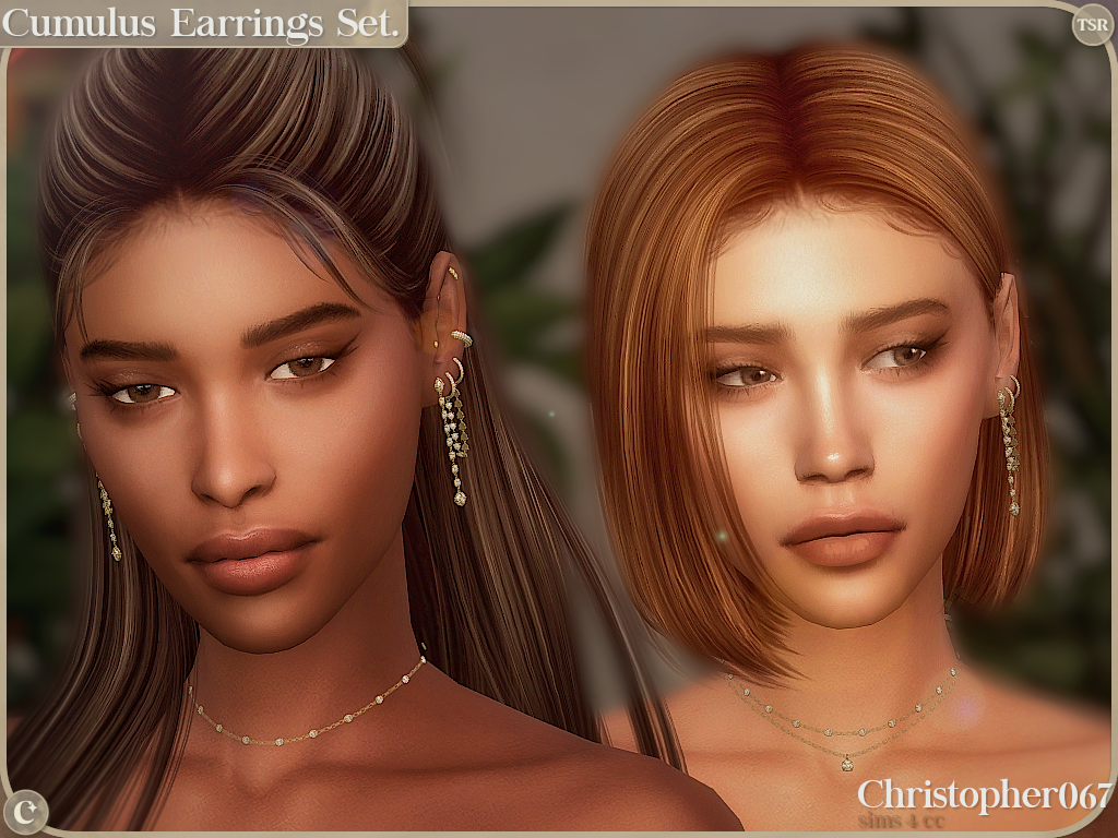 Cumulus Earrings Set - Diamond Hoop and Stud Earring Stack mod for The Sims 4 