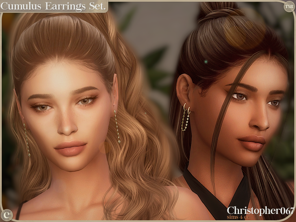 Cumulus Earrings Set - Diamond Hoop and Stud Earring Stack mod for The Sims 4 