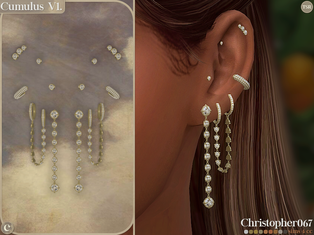 Cumulus Earrings Set - Diamond Hoop and Stud Earring Stack mod for The Sims 4 