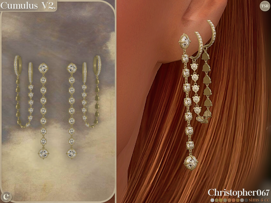 Cumulus Earrings Set - Diamond Hoop and Stud Earring Stack mod for The Sims 4 