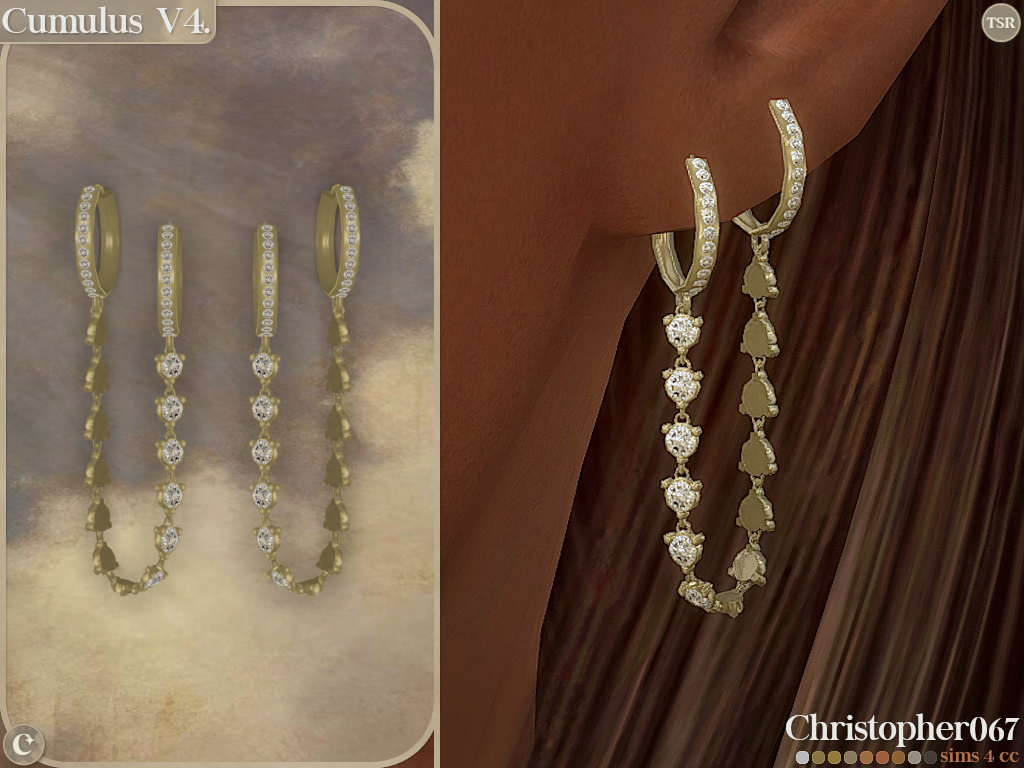 Cumulus Earrings Set - Diamond Hoop and Stud Earring Stack mod for The Sims 4 