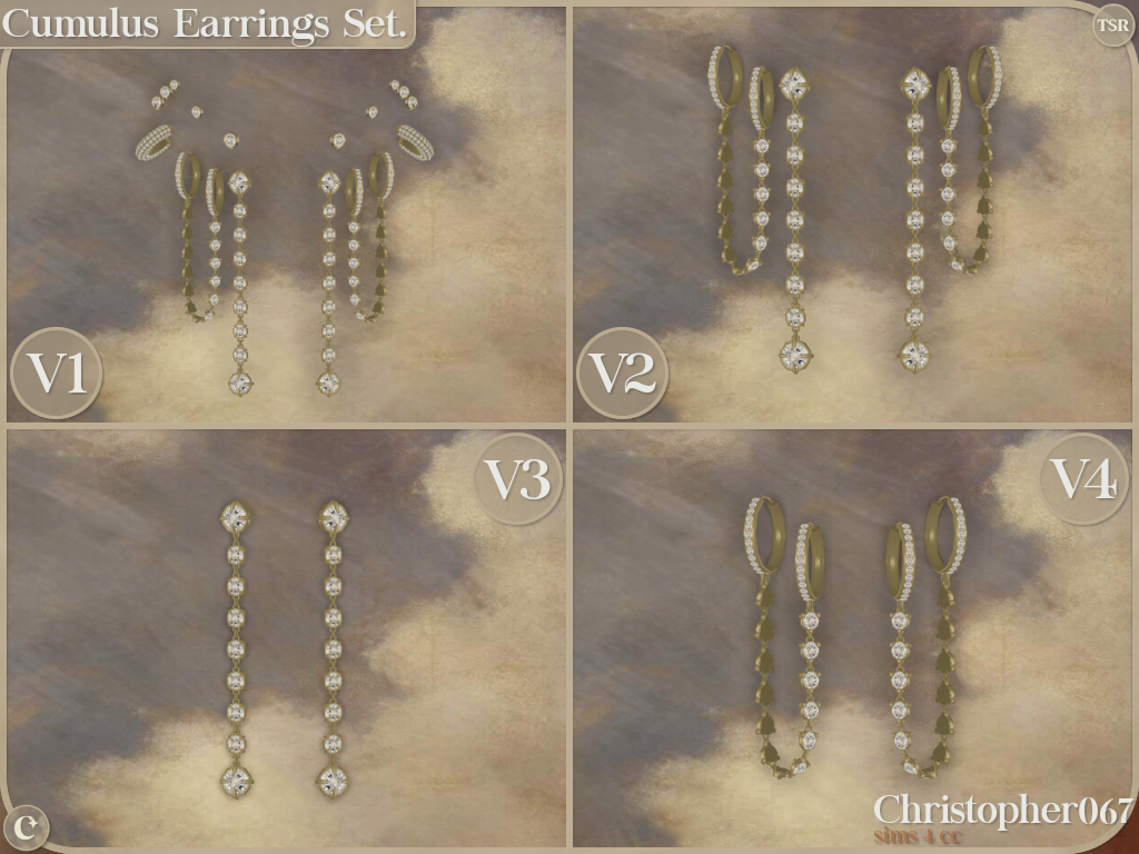 Cumulus Earrings Set - Diamond Hoop and Stud Earring Stack mod for The Sims 4 