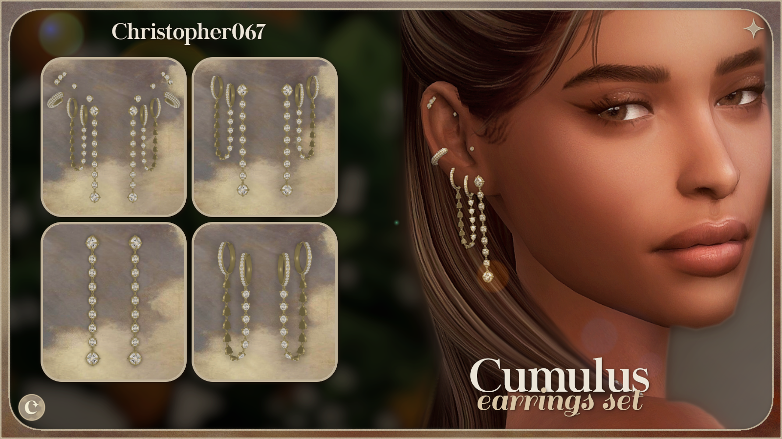 Cumulus Earrings Set - Diamond Hoop and Stud Earring Stack mod for The Sims 4 