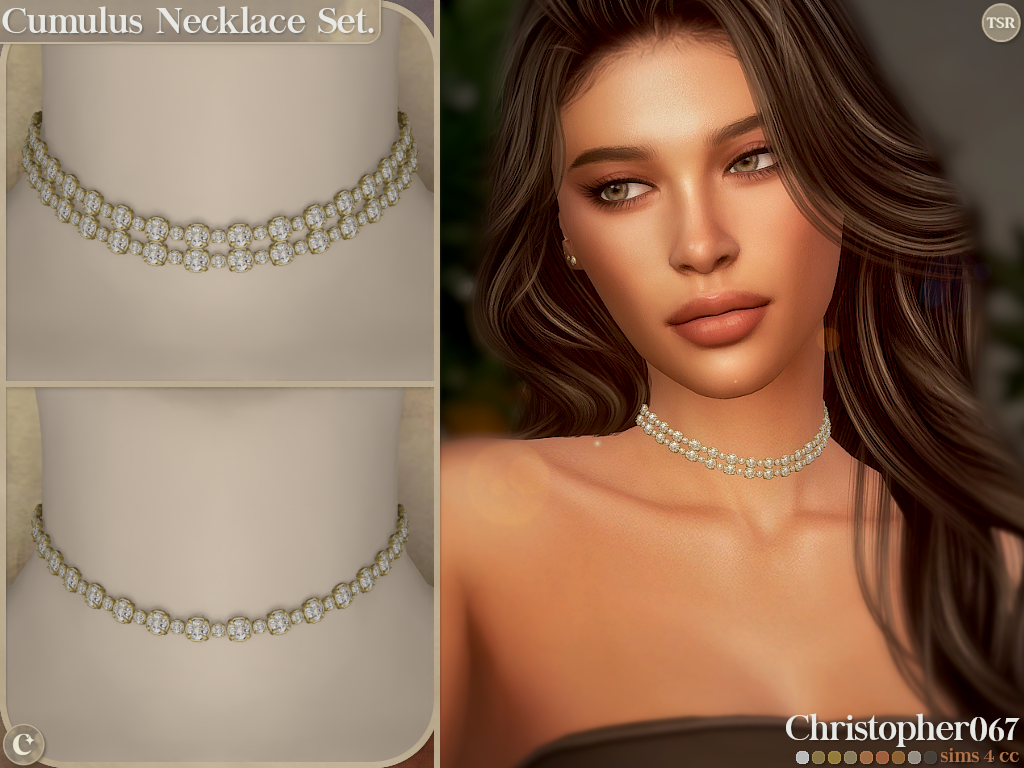 Cumulus Necklace Set - Diamond Tennis Chain Chokers mod for The Sims 4 